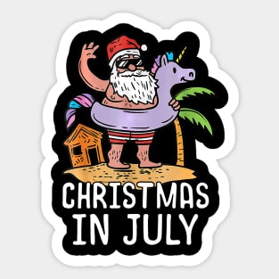 Christmas In July Santa Unicorn Floater Funny Summer Gift Sticker